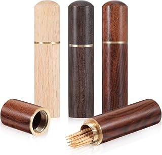 Lnngub 3 Pack Portable Wooden Toothpick Holders - Compact Waterproof Travel Case, Brown, Holds 15-20 Picks