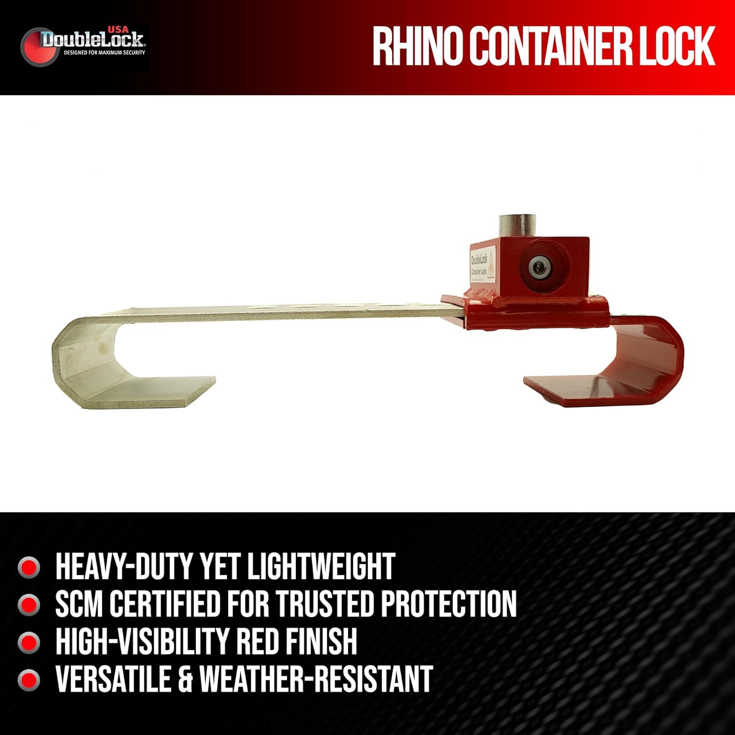 DoubleLock Rhino Ultra-Duty Container Security –(Expandable) High-Visibility Red Anti-Theft Device for Trailers, Storage Units, and Trailers. Cargo, Freight, Fence, Storage Lock.