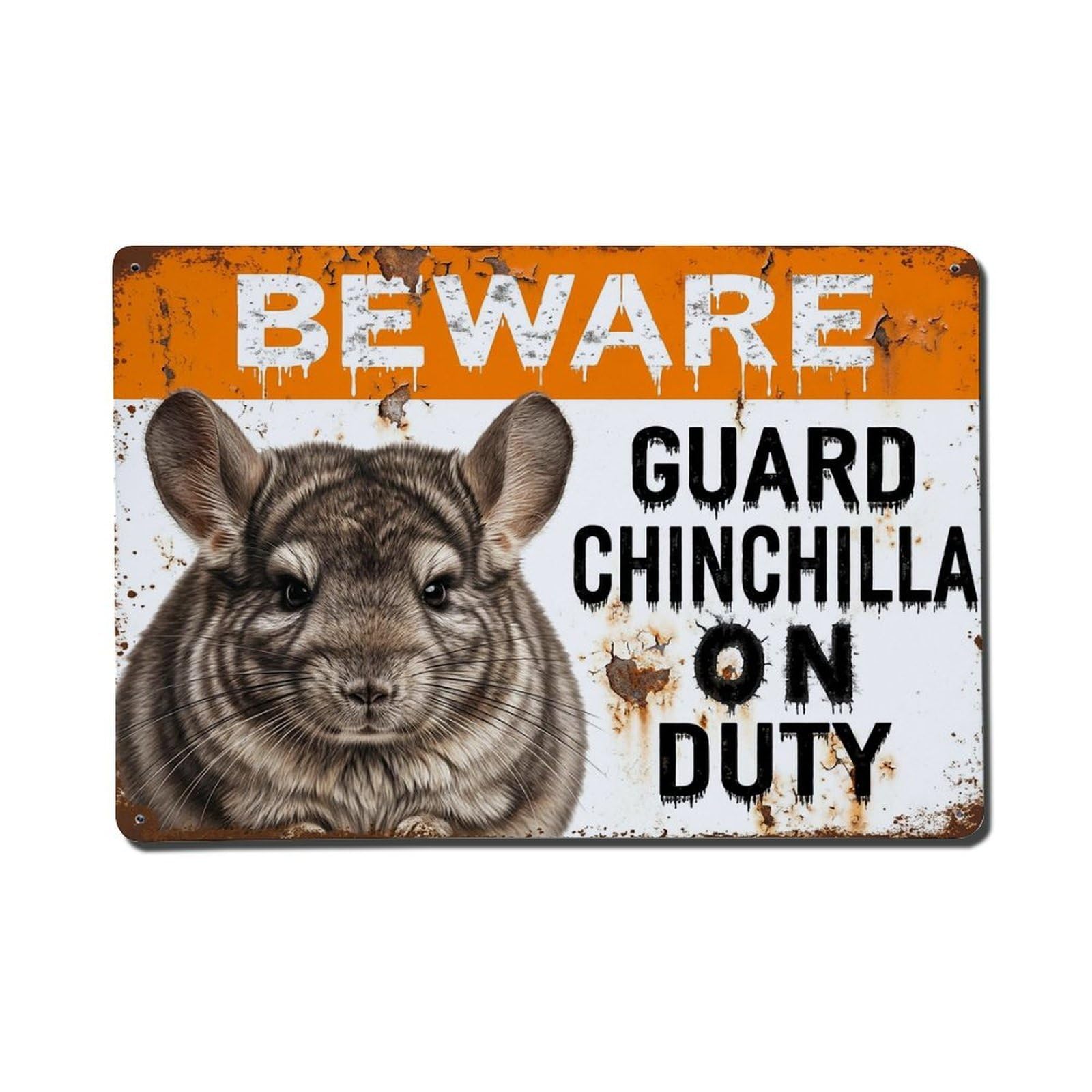 Vintage Funny Chinchilla Guard Beware of Pet Zone Metal Tin Sign Plaque Wall Decor for Cafe, Club Bar, Office, Garden Metal Poster 8x12Inch