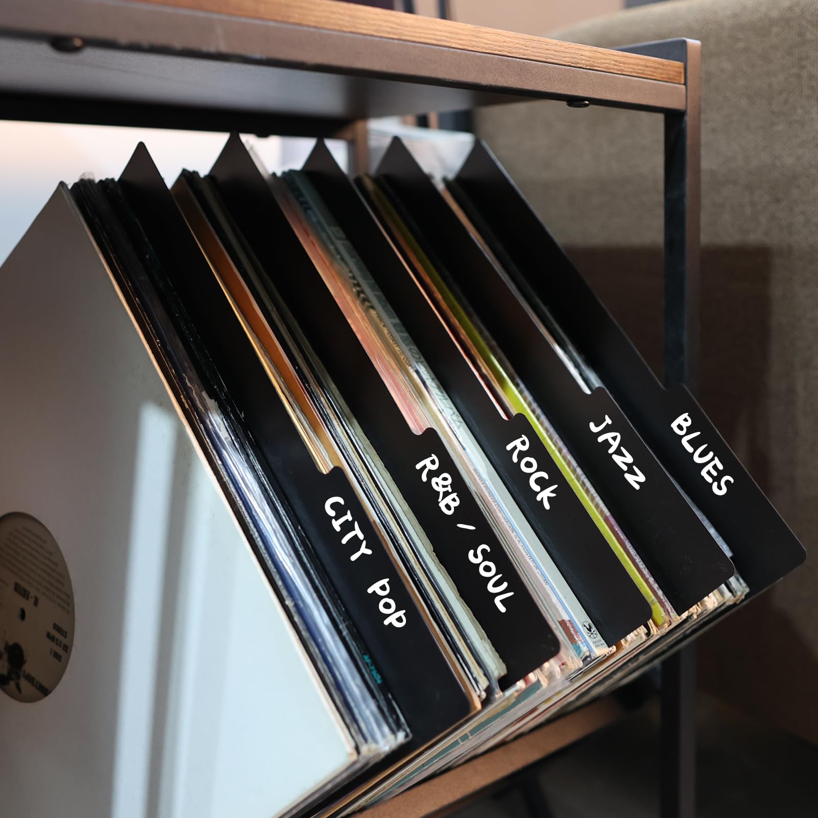 MayRecords 30 divisores de discos de vinilo de 12.9 pulgadas, organizador de discos de plástico de doble cara negro para caja de álbum y organización de discos de vinilo DVD, separadores de tarjetas