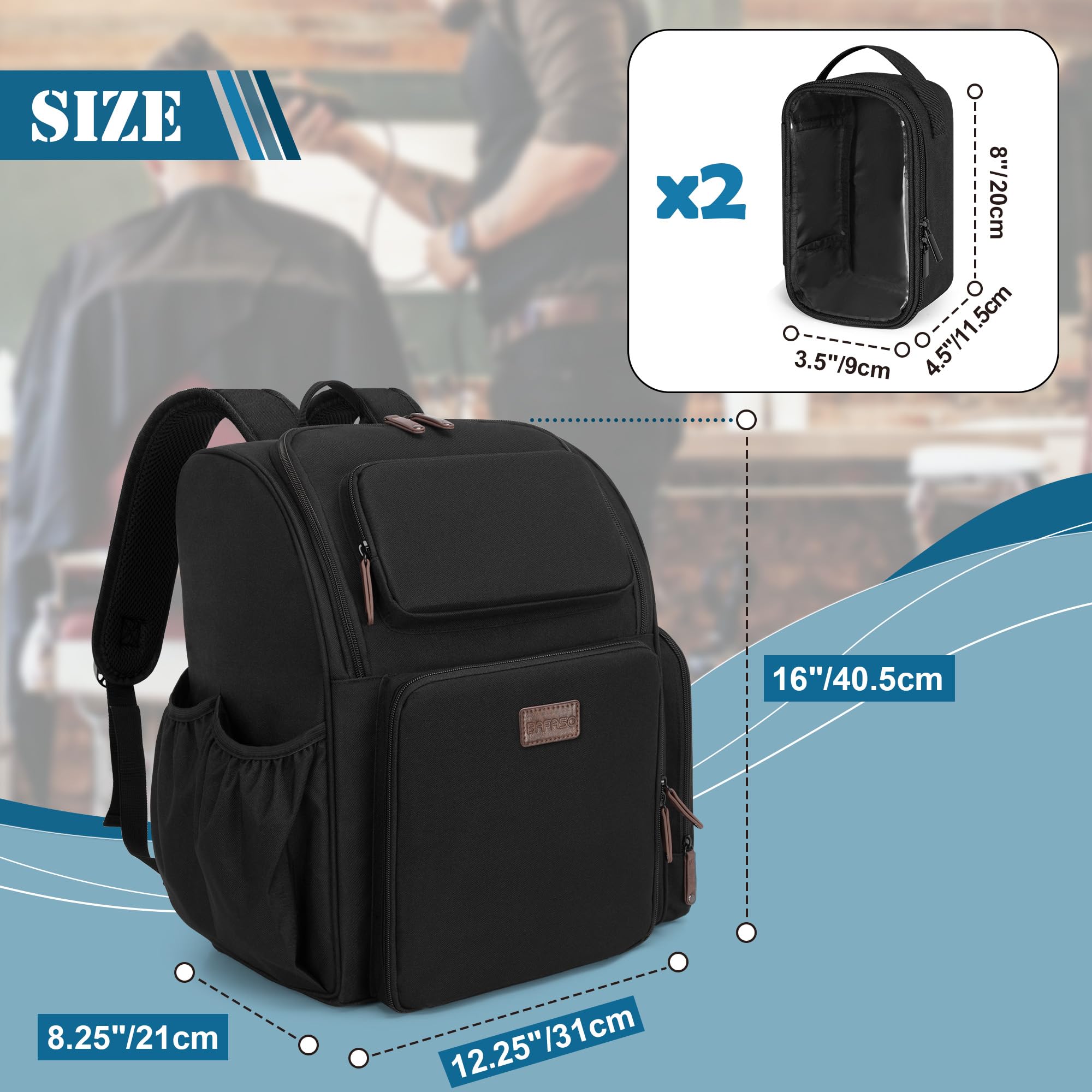 BAFASO Mochila de Peluquería Aislamiento, Bolsa de Viaje para Peluquería para Divisor Semidesmontable y Dos Bolsillos Extraíbles (Sin Accesorios), Negro