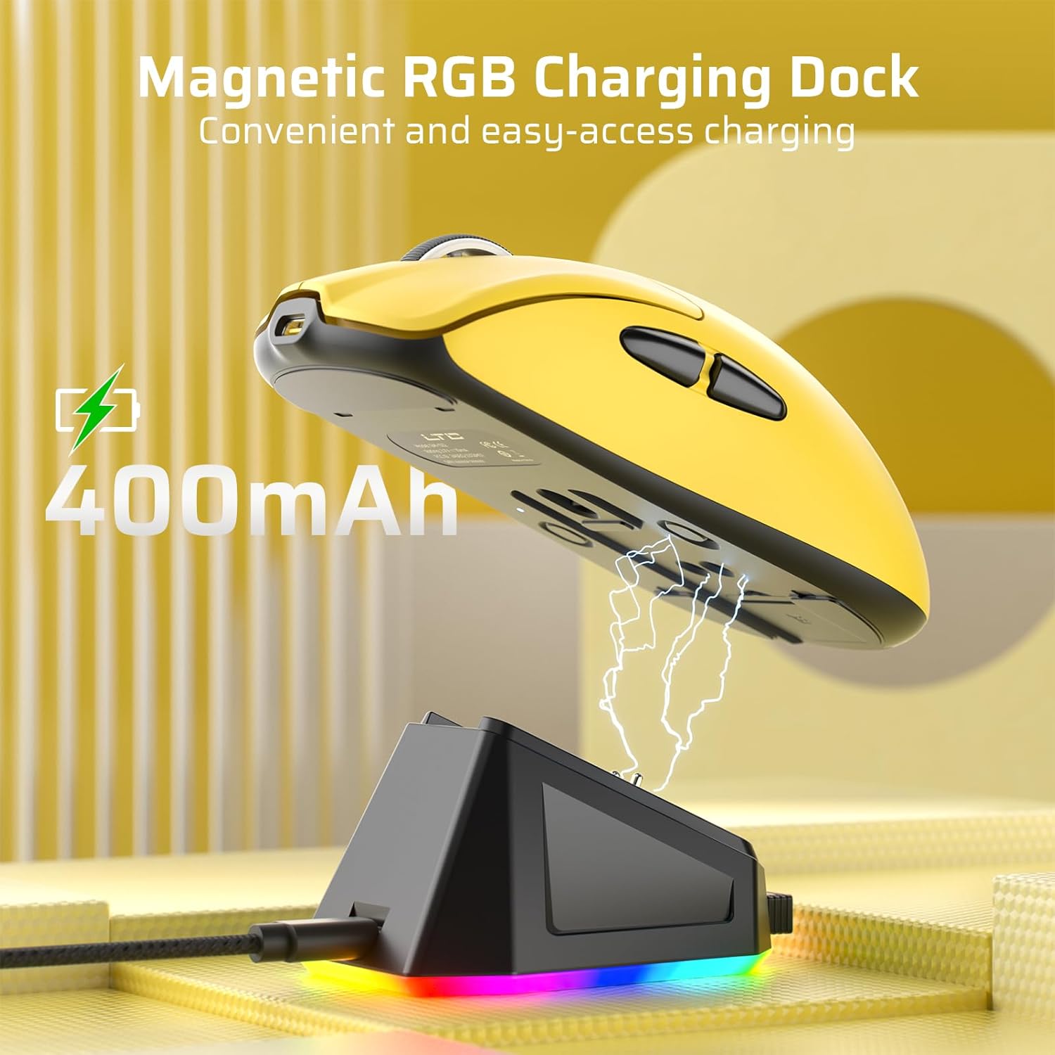 LTC GM022 Ultralight 3-Mode Wireless Gaming Mouse with RGB Charging Dock, PAW3395 26K DPI Sensor, 55G Lightweight Ergonomic Bluetooth Gaming Mouse, 5 Programmable Buttons, 80 Million Click Switch