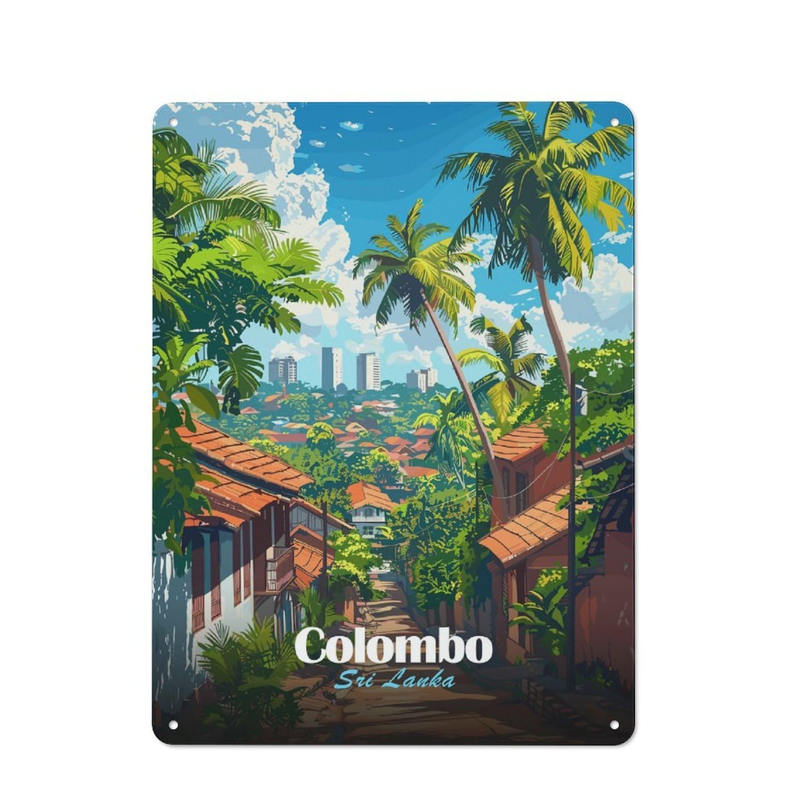 Colombo, Sri Lanka Travel Vintage Metal Wall Decor 40x30cm, Vintage Tin Sign for Bakery, Diner, Cafe Or Family Room