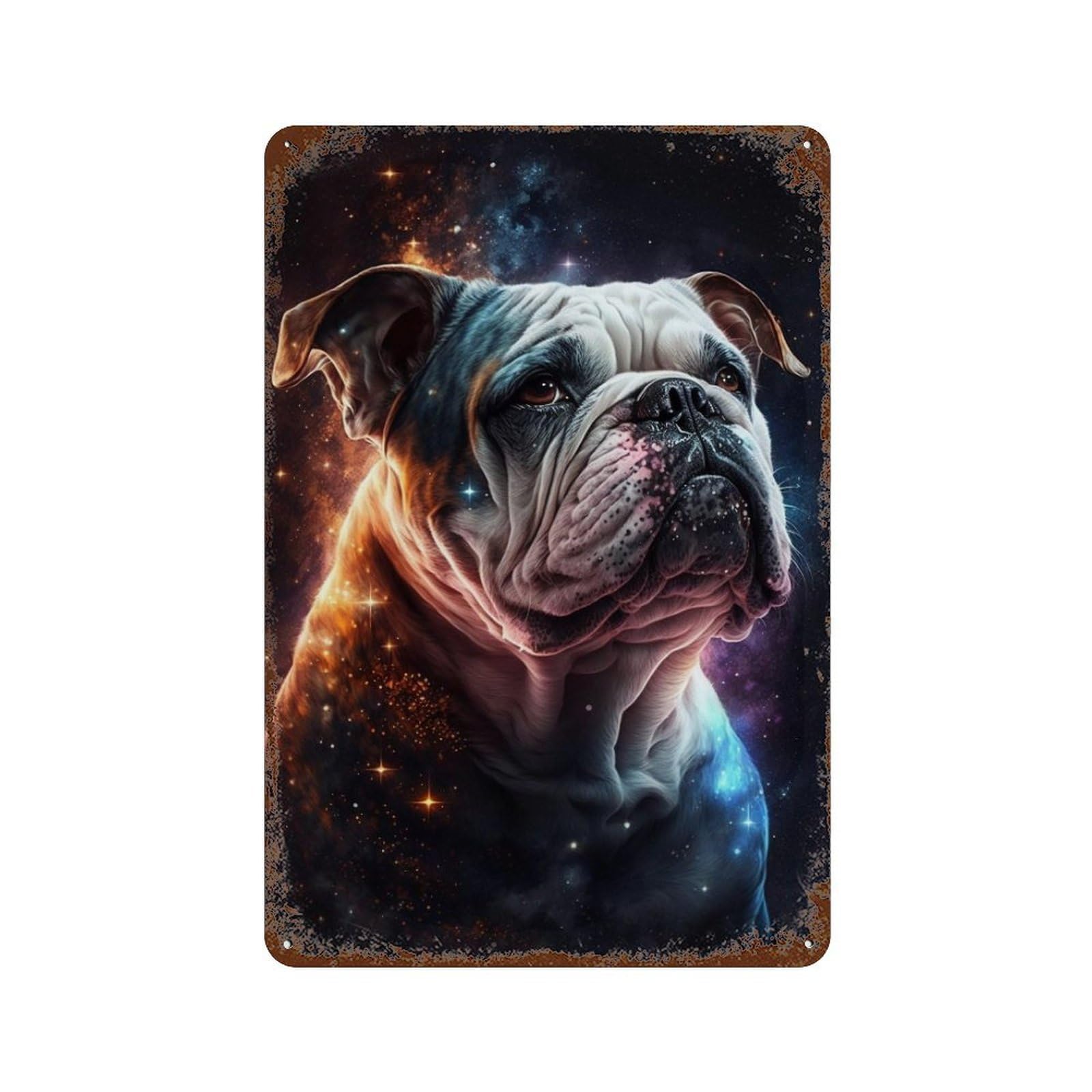 Galactic Bulldog Portrait -1 Rustic Tin Plaque 11.8"x7.9", Rustic Home Decor for Office, Studio And Wall Decor