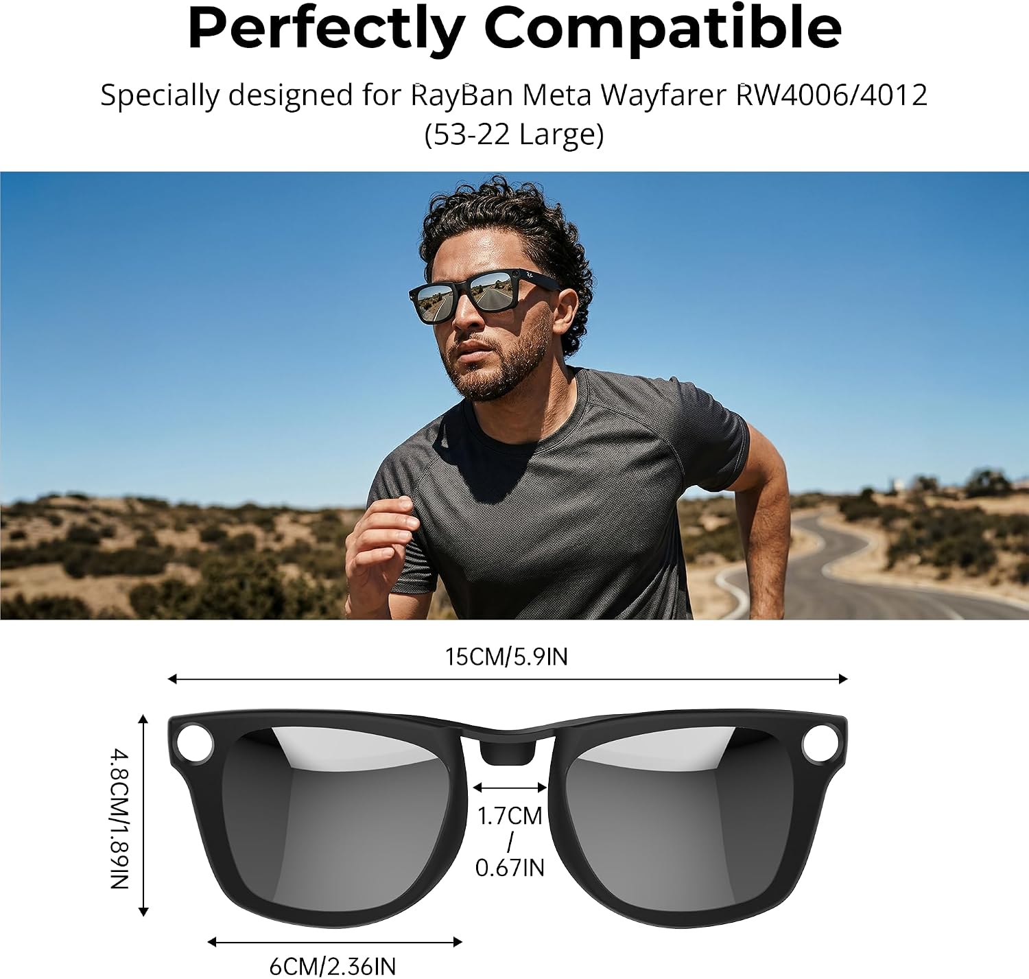 HiBloks Polarized Clip-on Compatible with Ray-Ban Meta Wayfarer RW4008 & Gen 2 RW4012 Large 53-22, Matte Black Frame Discoloration Clip for Rayban Meta Gen 2 Accessories (Silver)