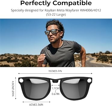 HiBloks Polarized Clip Compatible with Ray-Ban Meta Wayfarer RW4008 & Gen 2 RW4012 Large 53-22, Matte Black Frame Fade Clip for Rayban Meta Gen 2 Accessories (Black)