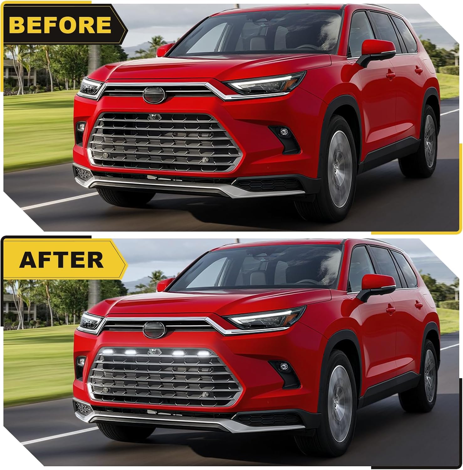 Led Grille Grill Lights fit for 2024 2025 2026 Toyota Grand Highlander Xle Limited Hybrid Sport OEM Grills Light Accessories (White Led-4pcs)