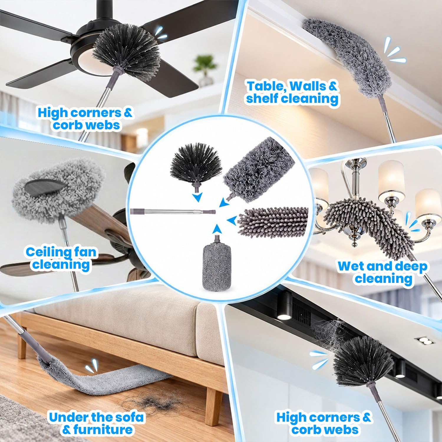 Maxoshine 5-in-1 Fan Cleaning Mop - Extendable Pole -2