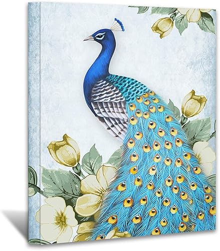 Miniatura 149 de Looife Lienzo decorativo para pared de pavo real, 16 x 32 pulgadas, pájaros verde azulado con flores, decoración de pared para decoración de DW148