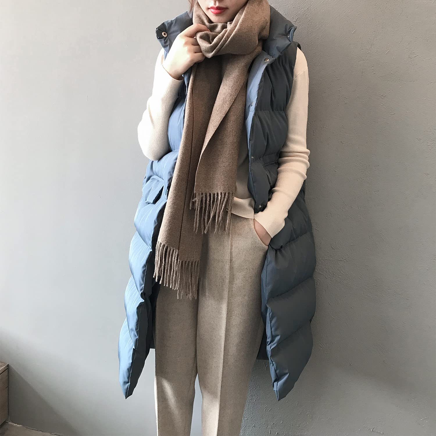 Cappotto Donna Elegante, Gilet Lungo Senza Maniche Da Donna, Gilet Invernale Imbottito Lungo Trapuntato Giacca Da Donna Smanicato Piumino,Blu,M