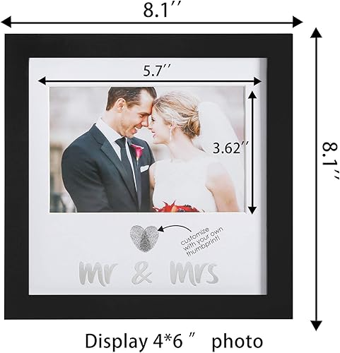 Miniatura 2 de Jinchuan Paquete de 2 marcos de recuerdo con huella dactilar de corazón y kit de tinta, marco de fotos de boda, idea de regalo de despedida de