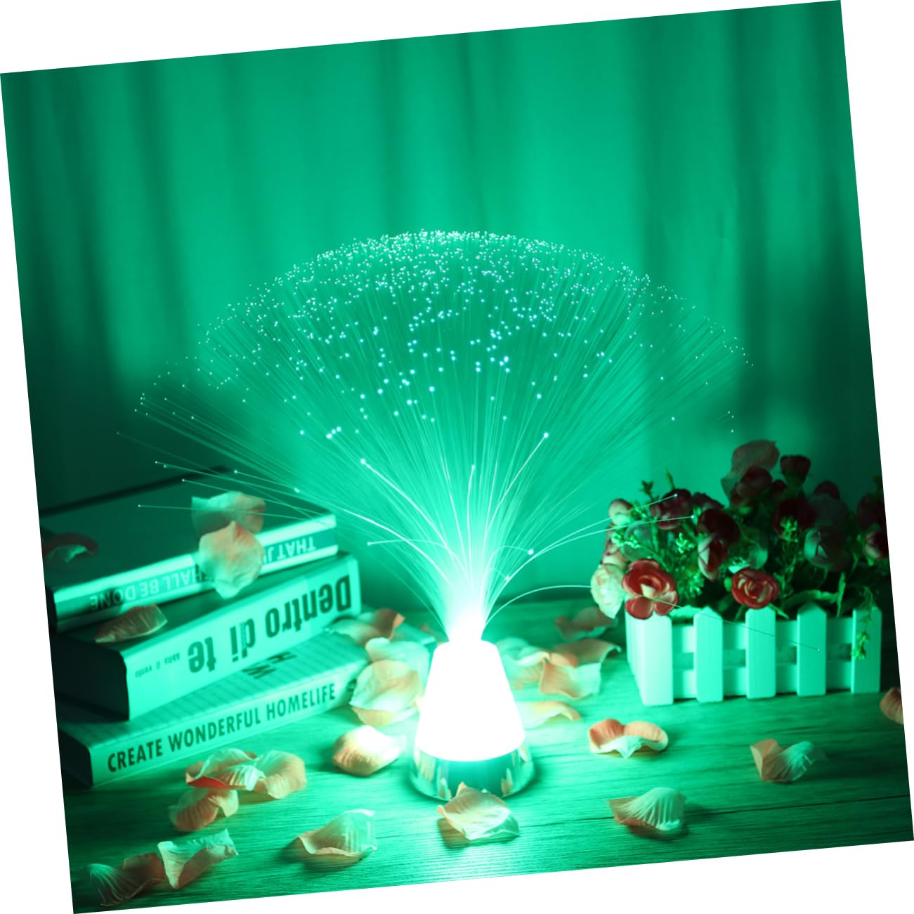 Veemoon Fiberoptic Ice Cube Lamp Creative Mood Lighting Crystal Base Led Fiber Optic Lights for Party Dec