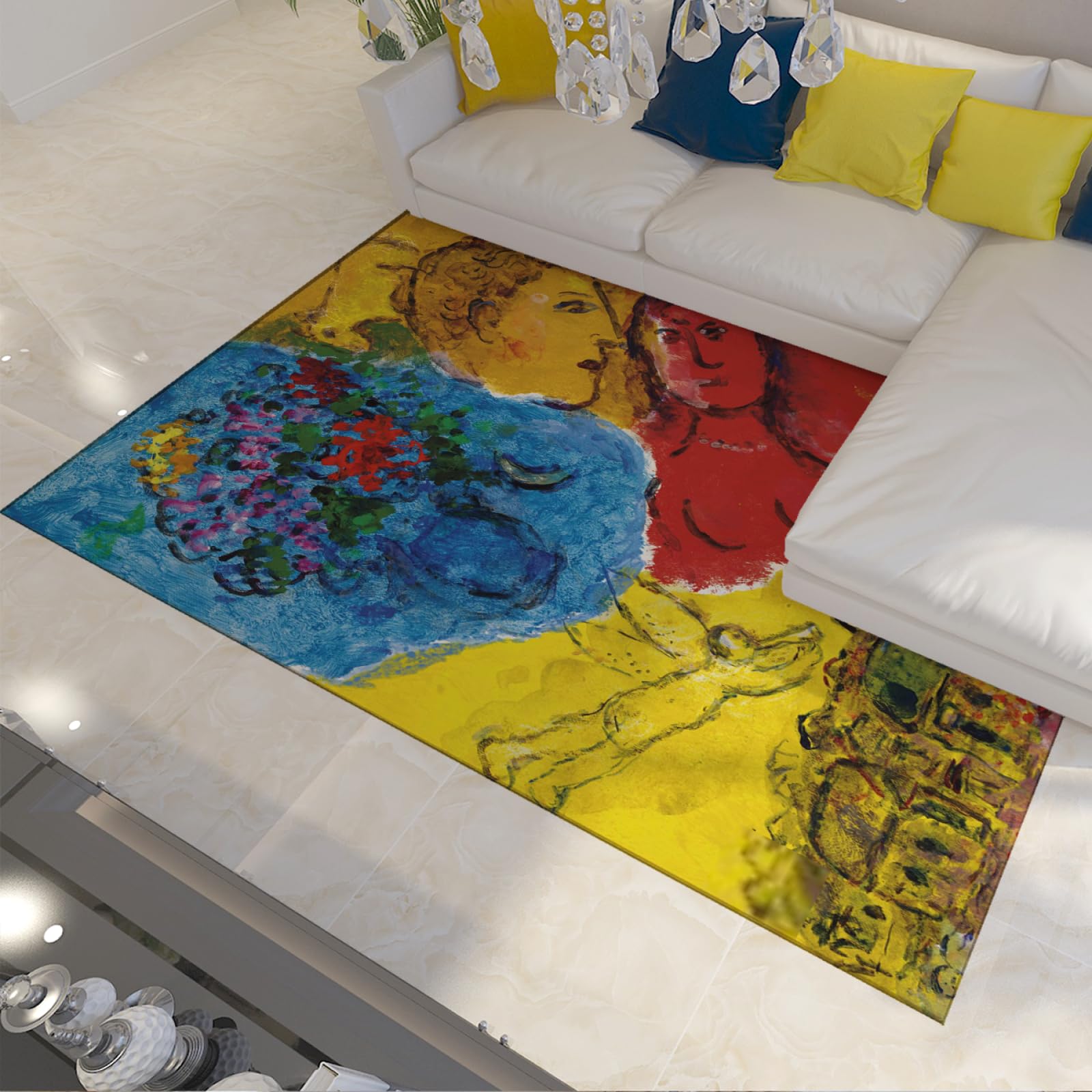 Tapis de salon Marc Chagall lavable 120x180 bureau doux