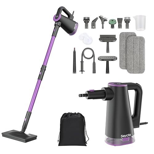 Seyola Steam Mop Cleaner for Hardwood Floor Cleaning, Hands-free Steamer Cleaner Handheld with 9-in-1 Multi-purpose Attachments for Bathroom, Windows, Sofas, Clothes, Tiles Grout (Purple-Grey) - Purple-Grey
