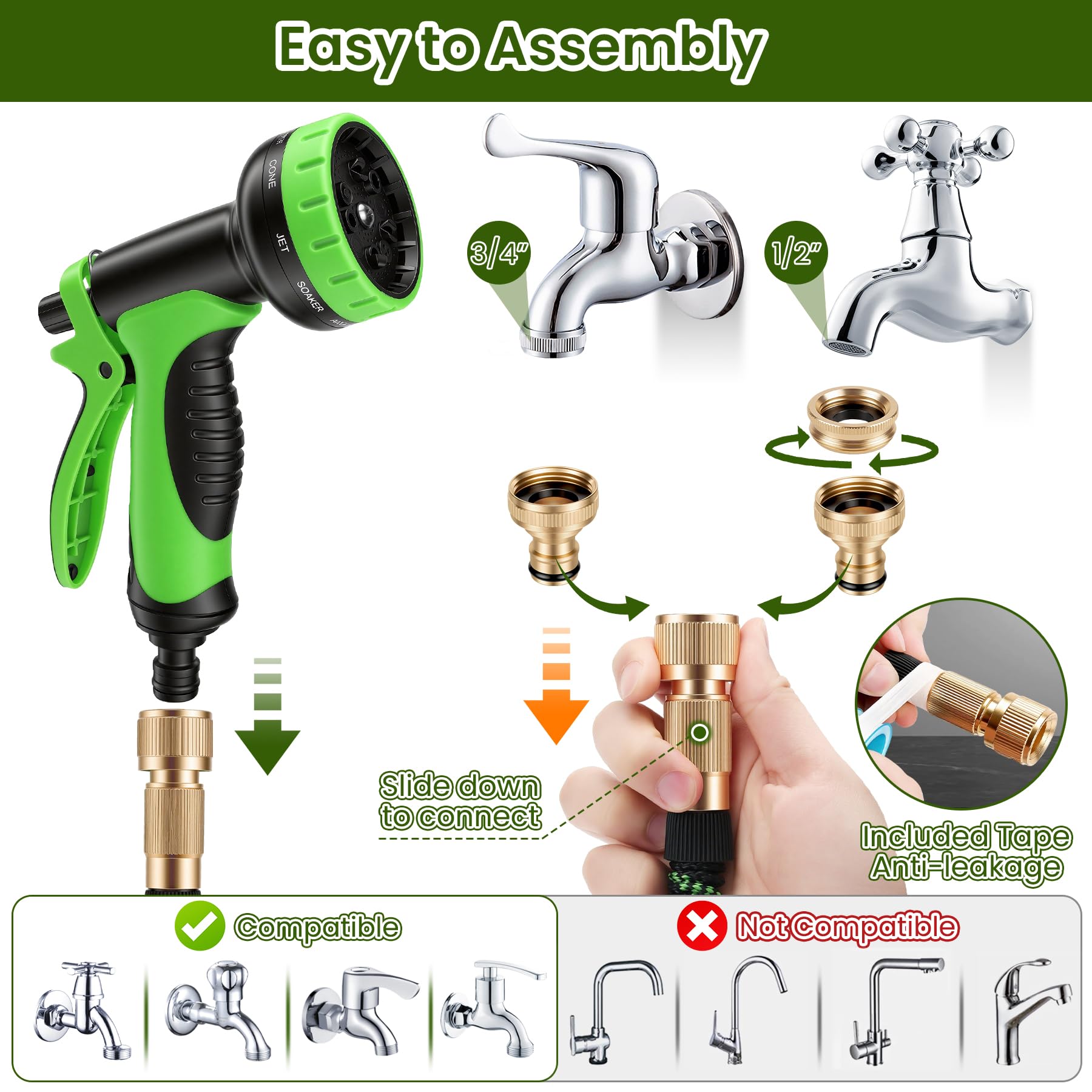 Manguera Jardin Extensible de 30 Metros, Manguera Jardin con Pistola Riego de 10 Funciones, Conectores de Latón 1/2" y 3/4" Antifugas, Ideal para Jardinería, Césped y Limpieza de Coches