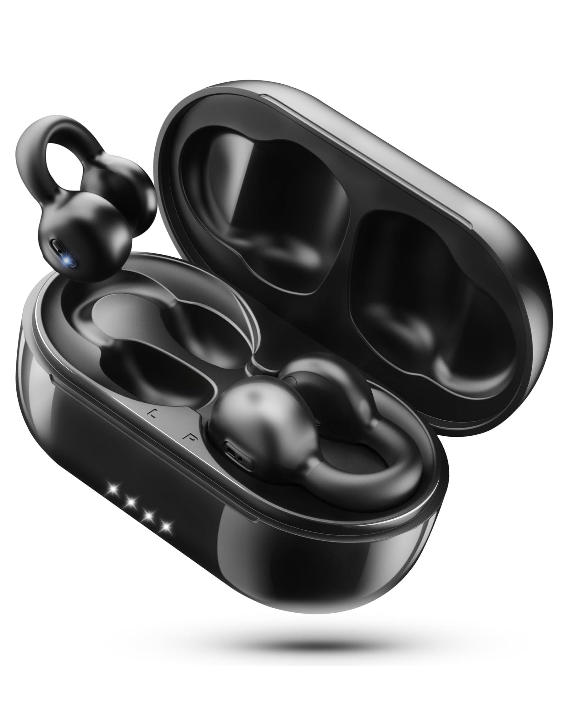 TERRIFI Clip-On Open Ear Earbuds with Mic, Wireless Bluetooth Bone Conduction Headphones, Noise Cancelling, Waterproof, Ideal for Sports, Cycling, Driving, Running, 32 Hours Playing Time, Black