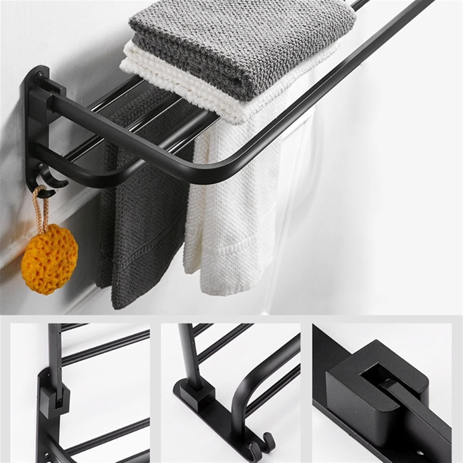 Soporte de Toalla Plegable Almacenamiento Espacio en Estante de Aluminio Toalla de Paredes montadas en la Pared Anillo de Toalla(40cm)