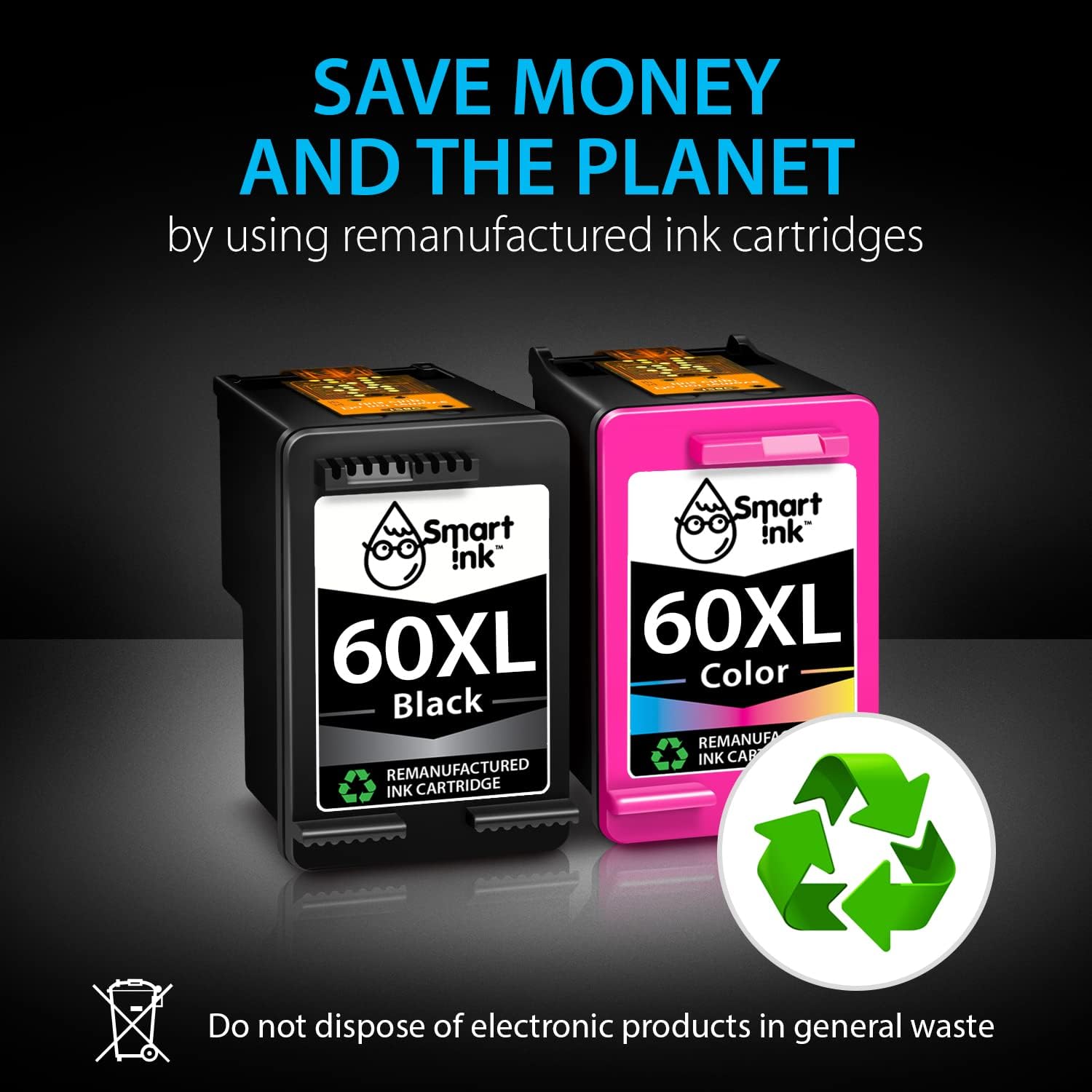 Smart Ink Remanufactured Ink Cartridge Replacement for HP 60 XL HP60XL Black and Color Combo Pack for Photosmart C4680 C4795 C4780 D110a DeskJet F2430 F2480 F4280 F4480 F4400 F4440 F4580 Envy 120