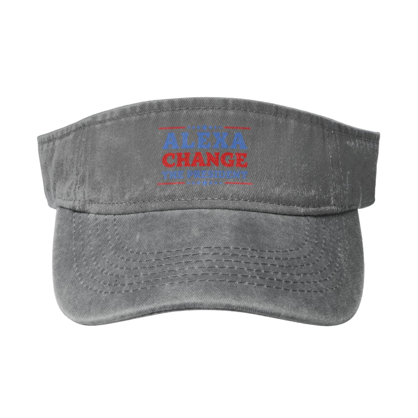 Alexa, Change The President Denim Visor Hat Unisex Golf Sports Empty Top Cap for Outdoor Activities Gray
