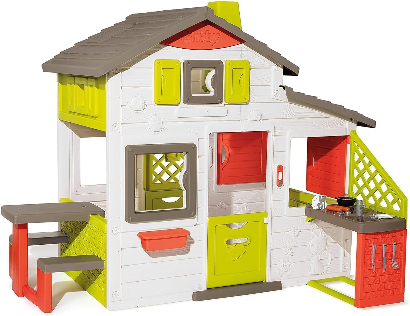 SmobyNeo Friends House - Playhouse (2.1m tall) with accessories for kids, suitable both indoors and outdoorswith picnic table and kitchen for boys and girls aged 2 and over