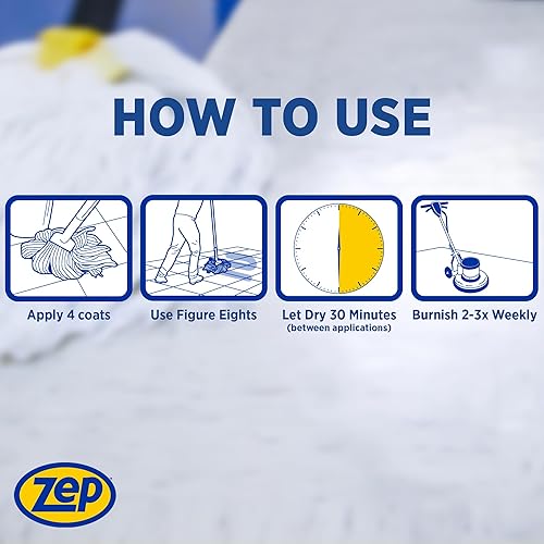 Miniatura 7 de Zep Wet Look ECZUWLFF1282 - Pulidor de piso de larga duración, resistente a rayones y antideslizante, para pisos de vinilo (VCT), concreto sellado,