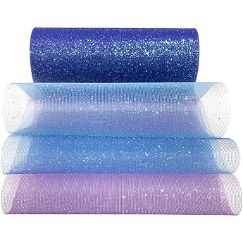 Hileyu Rainbow Glitter Tulle Rolls 6 Inches x 10 Yards Fabric Tulle Spool Sparkling Tulle Ribbon Roll Sequins Fabric Roll for Bride Bow Skirt Gift Wrapping Wedding Party Decoration Blue