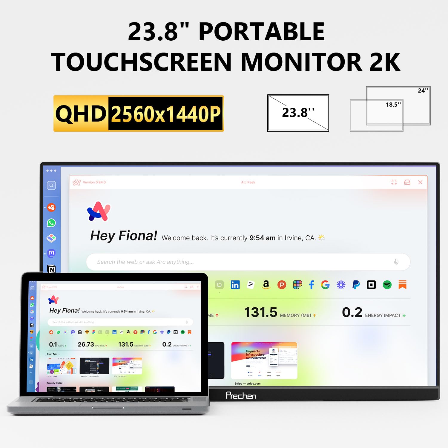 Amazon.co.jp: Prechen 23.8インチ 2K 100Hz 大型ポータブルタッチ