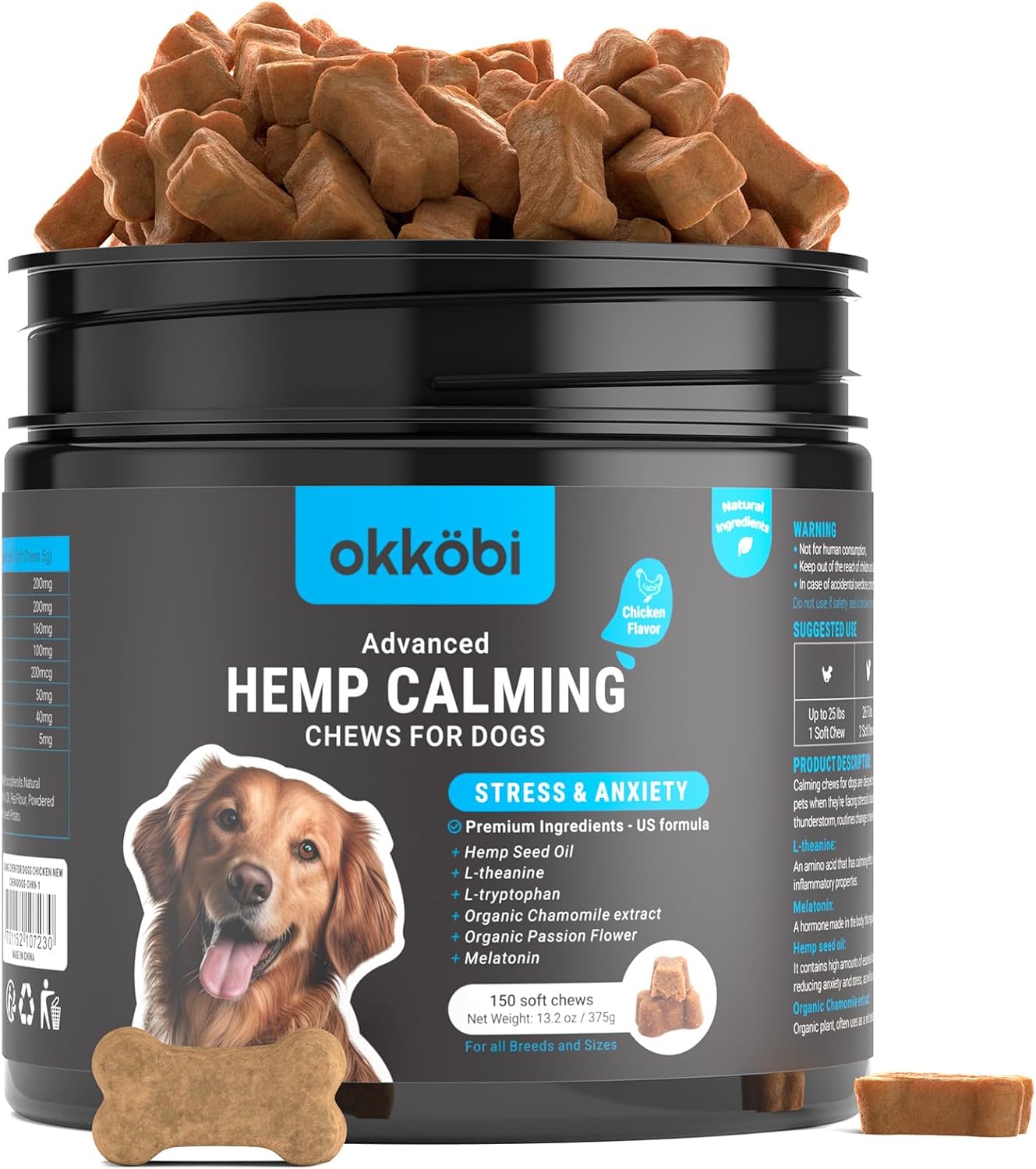 Hemp Calming Chews For Dogs Anxiety 150 pcs – Dog Anxiety Relief Chews – For stress, travel, check-up, barking or grooming – Calming Treats – Chicken