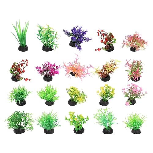 Ipetboom 20pcs Fish Tank Decorations Set Aquarium Plants, Colorful Artificial