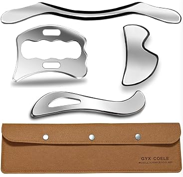 Professional Muscle Scraper Tool Set, 4-Piece Stainless Steel IASTM Tools with Storage Case, Physical Therapy Massage Tools for Muscle Recovery