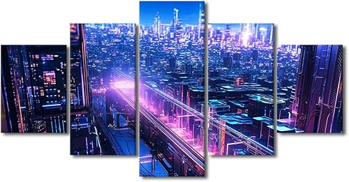 Miniatura 48 de Lienzo decorativo moderno para pared, pintura artística Cyberpunk, impresión de 5 paneles, decoración de lienzo para sala de estar para dormitorio