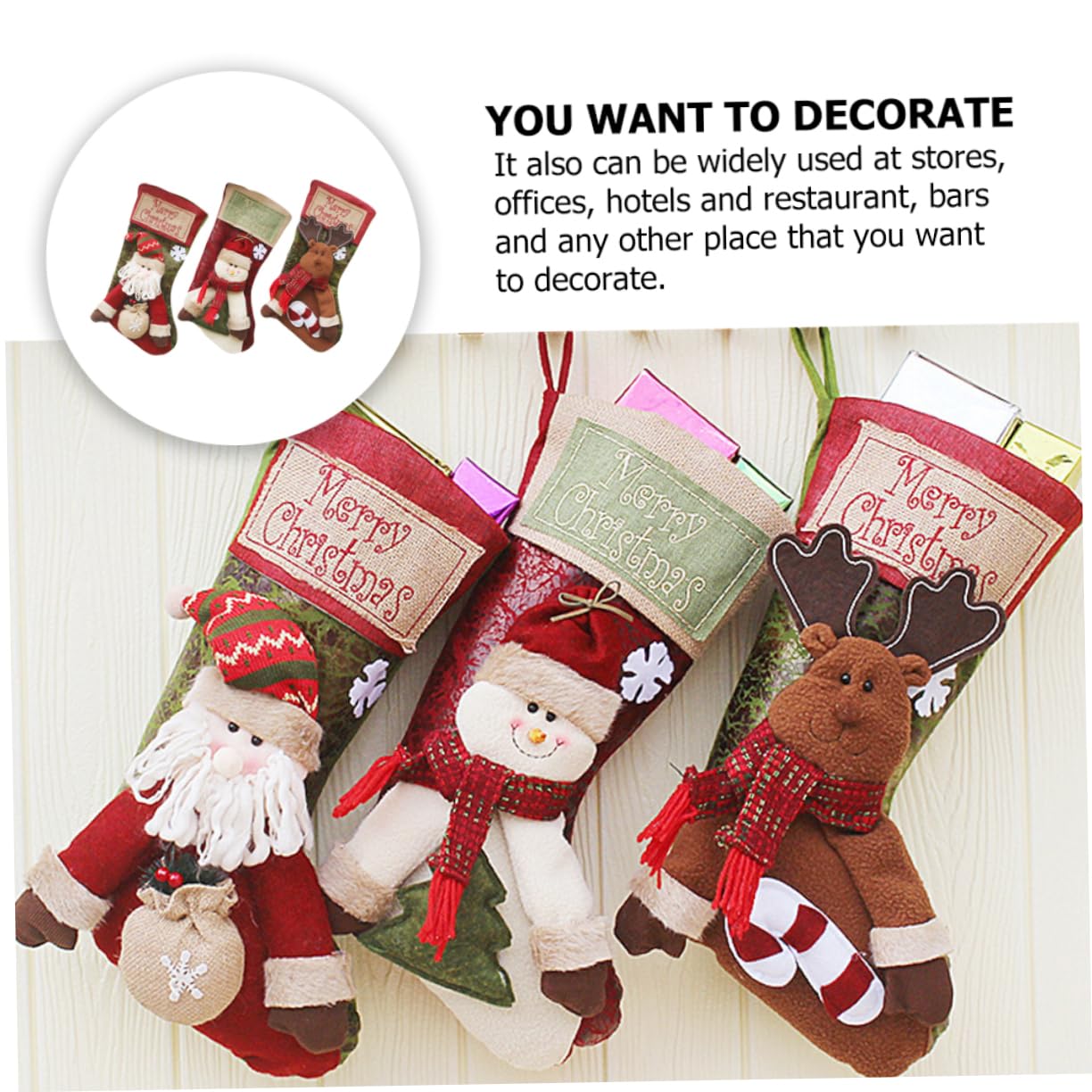 Cabilock 3pezzi Calza della Befana Regalo di Natale Calzino per Caramelle di Natale Creativo Sacchetto Appeso Forniture Natalizie per Decorazioni Casa e Feste Regali per Amici e Ragazzo