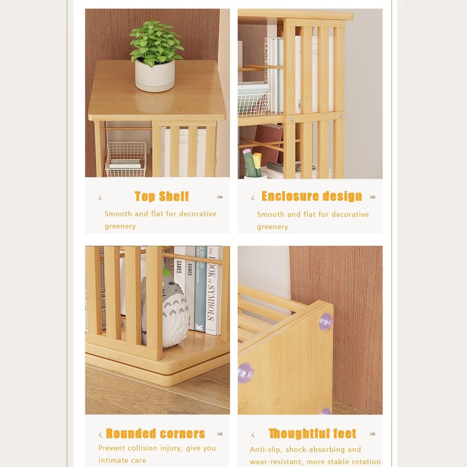 Estantería giratoria, estantería giratoria de bambú de 360°, organizador de esquina para sala de estar, estantería giratoria de almacenamiento, almacenamiento de varios niveles, almacenamient