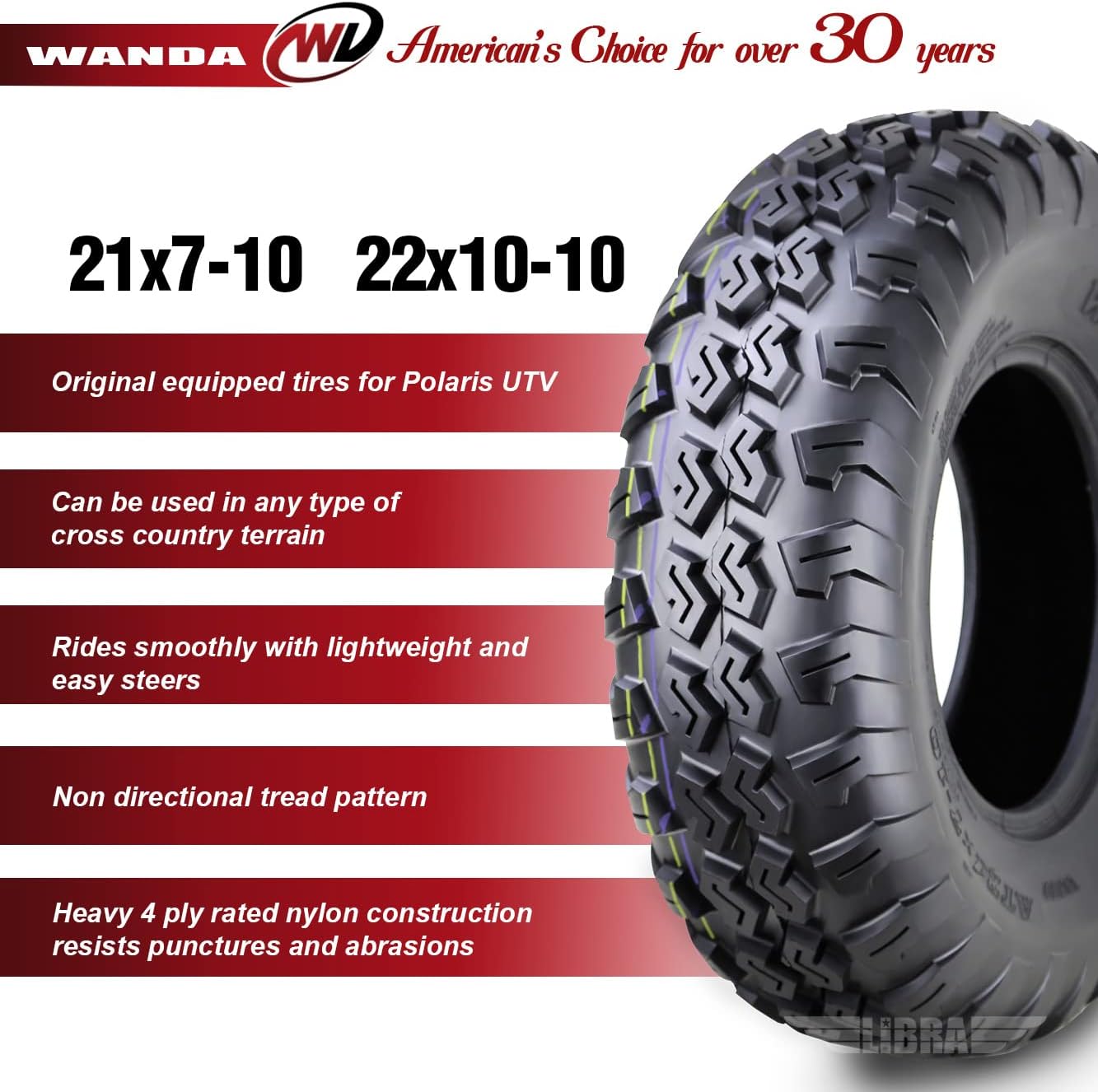 WANDA 21x7-10 & 22x10-10 Complete Set Yamaha Timberwolf 250 Beartracker ATV Tires