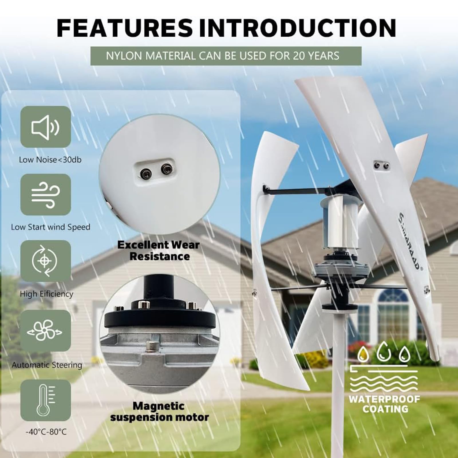 Zestaw generatora turbiny wiatrowej 7000 W, 12 V, 24 V, 48 V, pionowa turbina z kontrolerem ładowania do łodzi, pawilonów, domów, firm i przemysłu