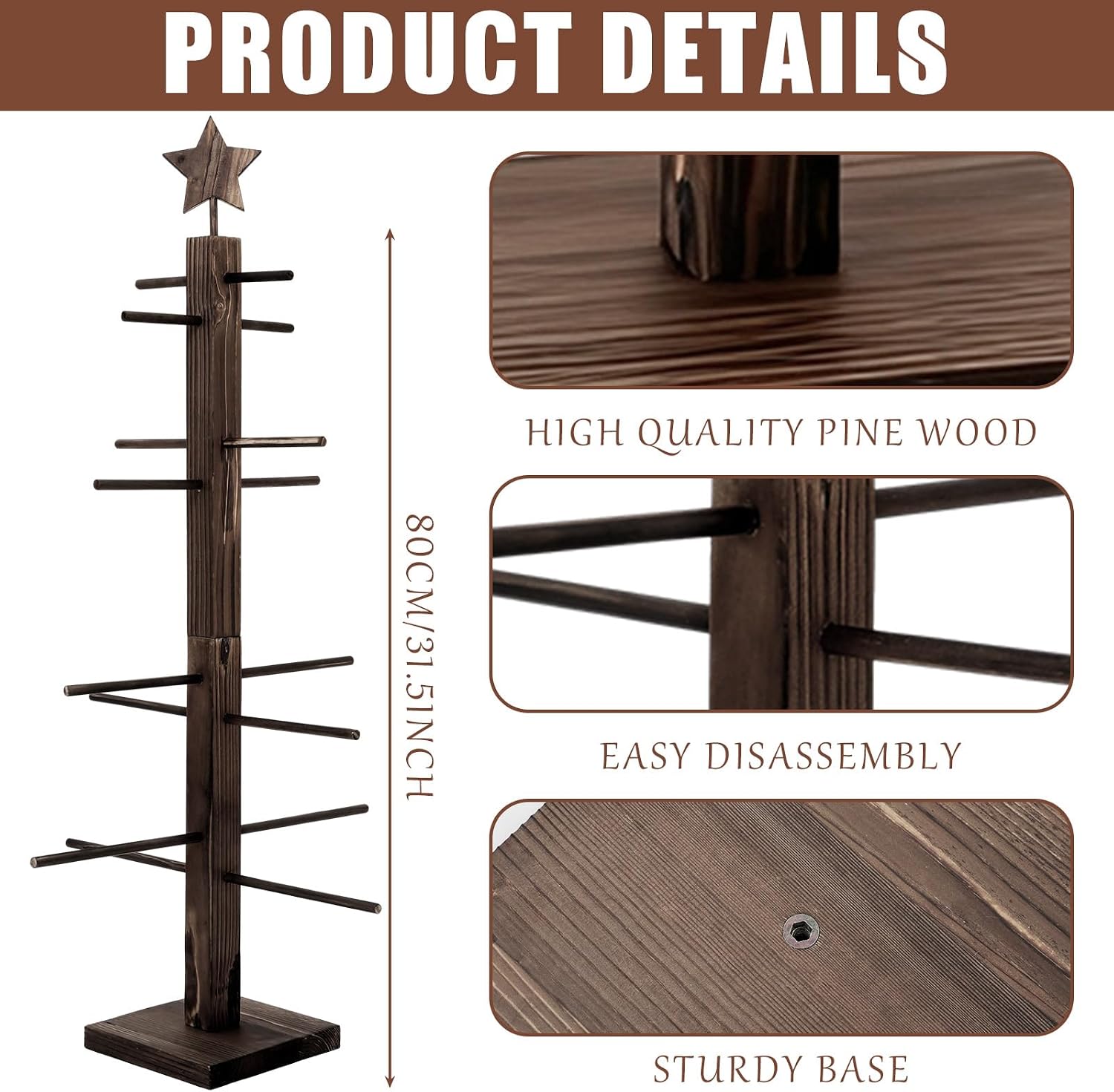 32 Inch Brown Christmas Tree Ornament Stand Holder with Arms