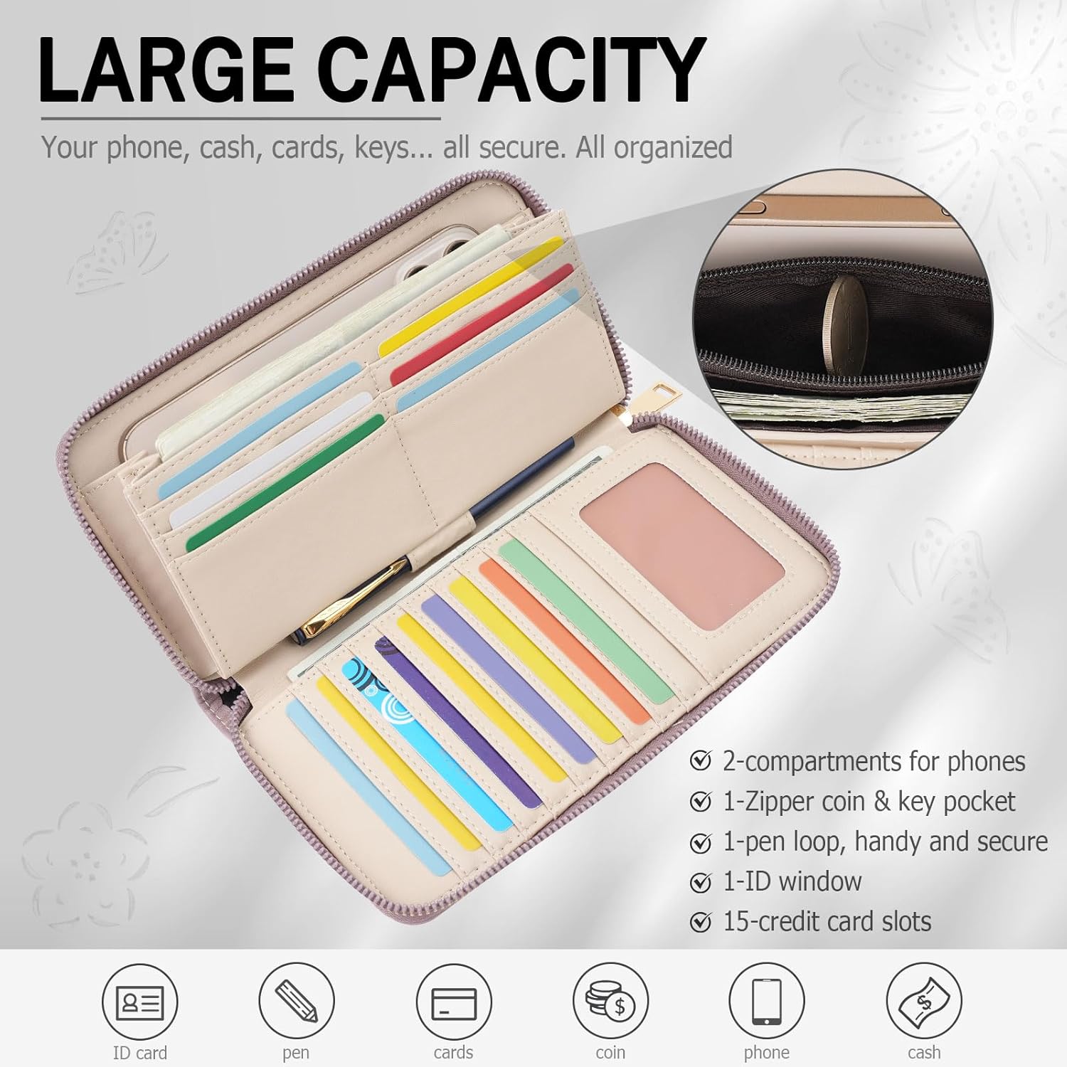 RFID Wallet Women Large Capacity Sunflower Wristlet Wallets for Women Clutch Ladies Cell Phone Purse - Image 5