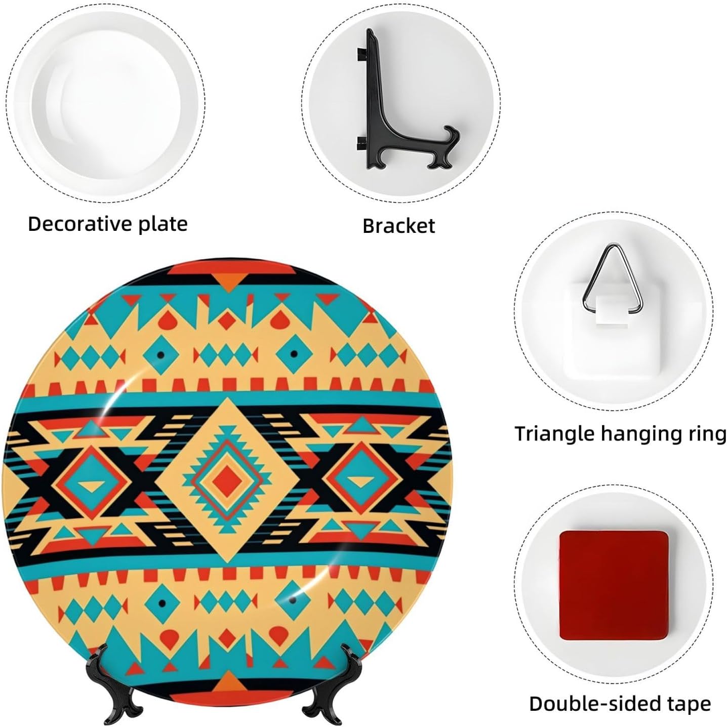 Bone China Decorative Plate with Display Native American Ceramic Plates Crafts Art Decor Dessert Plate Ceramic Ornament Porcelain Plates for Living Room Kitchen Table Home Decor