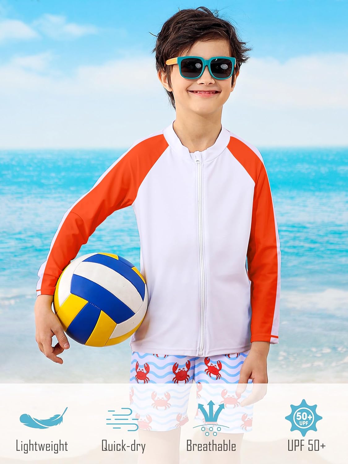 Boys Two Piece Swim Set Zipper Rash Guard Swimsuits Long Sleeve Bathing Suit for 4-12 Years - Image 5