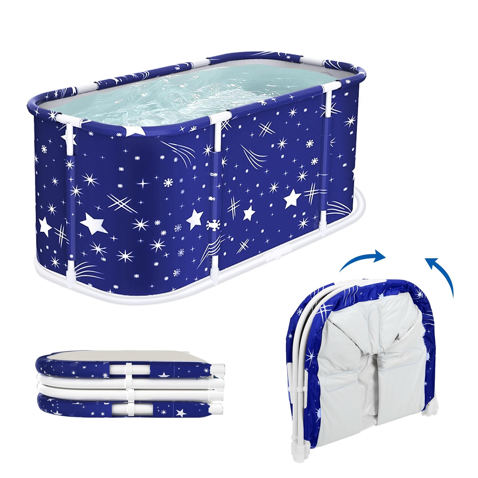 Labufiz Extra Large Foldable Bathtub for Kids Adults, 45" Portable Bathtub with Plastic Frame, Freestanding Soaking Tub Hot Bath & Ice Plunge, Collapsible tub Shower, Indoor & Outdoor Use, Starry Blu