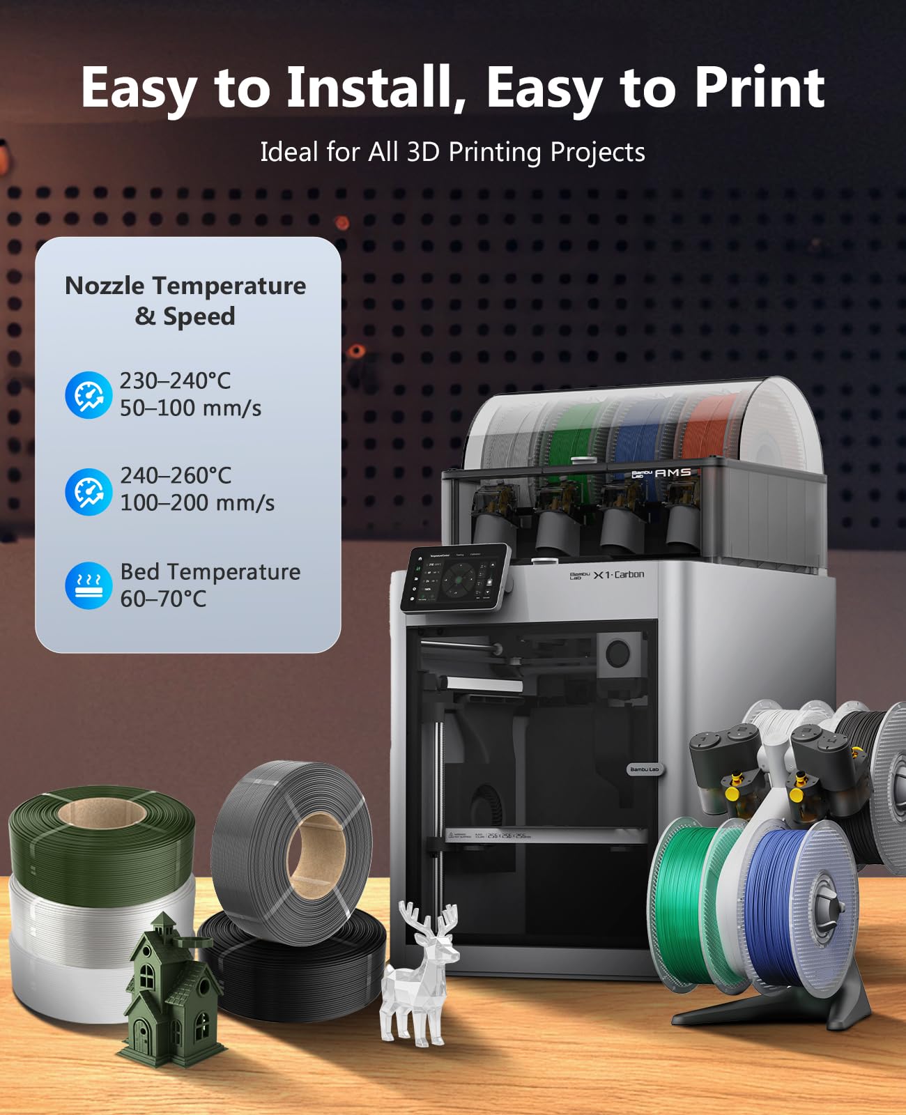 JAYO PETG filament do drukarki 3D, 1,75 mm, PETG o dużej wytrzymałości, dokładność pomiaru +/- 0,02 mm, 1,1 kg (+ 100 g dodatku), czarny