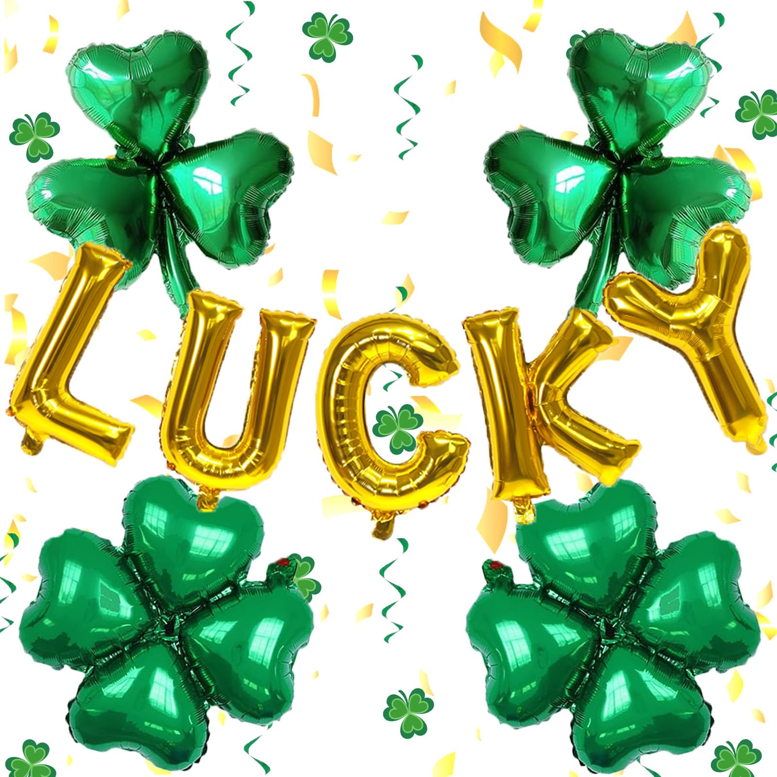 St. Patrick's Day Decorations Balloon, Gold Lucky Letters Balloon, Shamrock Balloons and Four Leaf Clover Balloons for Saint Patrick's Day Decorations, Irish Festival Party Decor