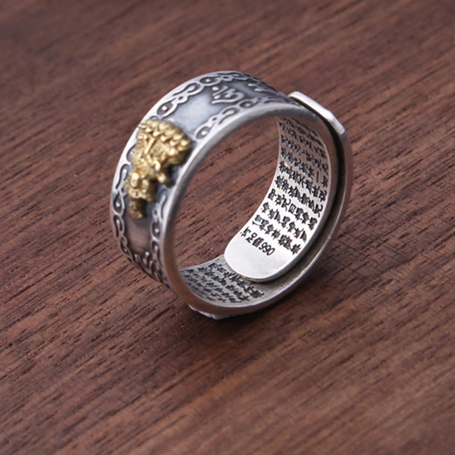Anello Mantra Buddha argento sterling 990 Anelli Feng Shui ricchezza Gioielli religiosi buddisti fortunati Anello aperto regolabile