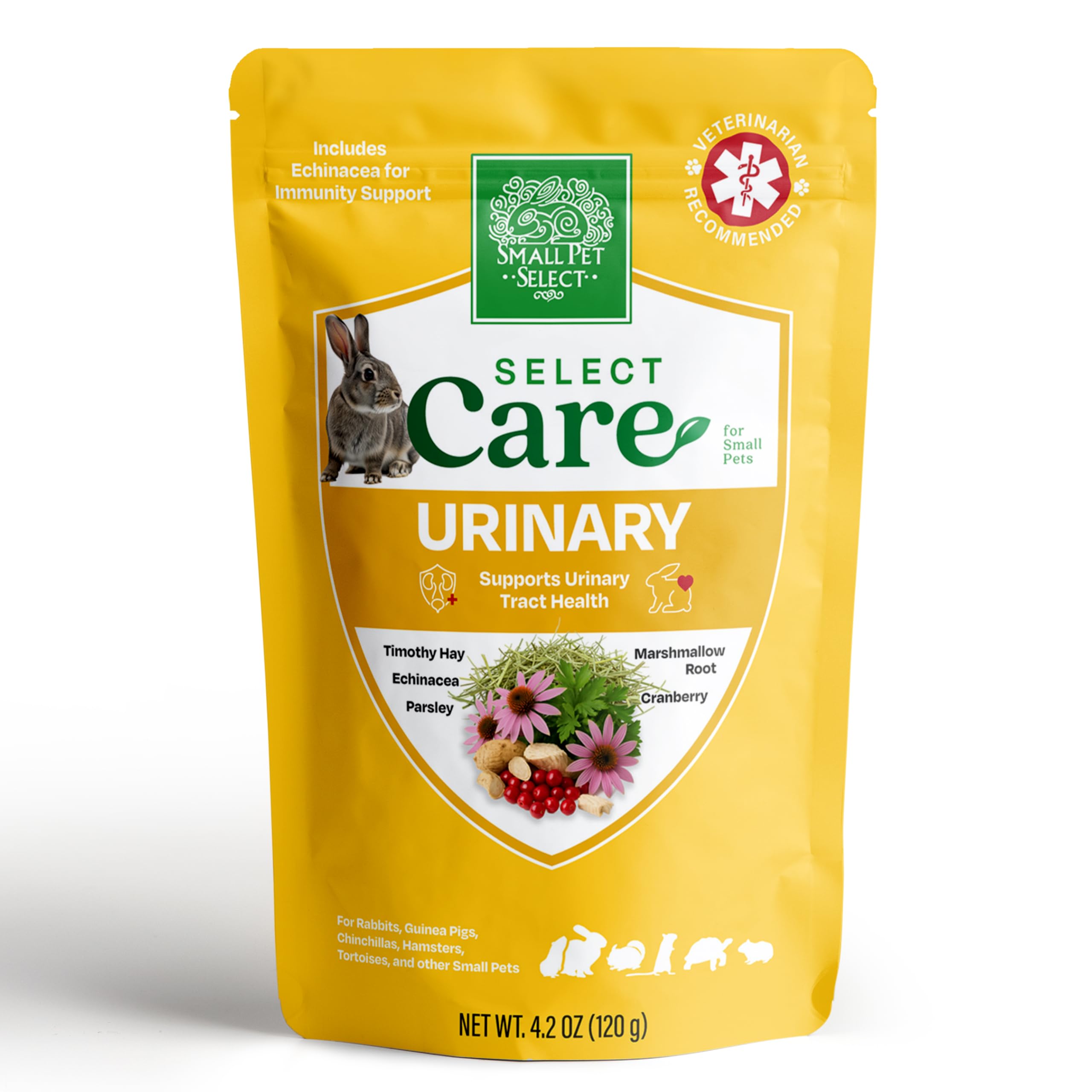 Small Pet Select Select Care Urinary Health Support, Timothy Hay Blend with Cranberry and Herbs for Rabbits, Guinea Pigs, Small Animals, 120g Resealable Pouch