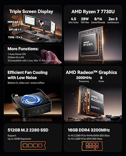 Vista 13 de ACEMAGICIAN Kron Mini K1 Mini PC, Ryzen 7 5825U (actualizado 5700U/7430U), 16GB DDR4 512GB SSD Mini Computadoras (hasta 4.5 Ghz), escritorio ligero