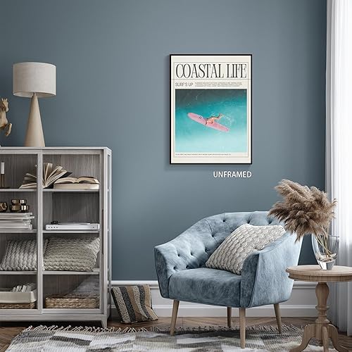 Miniatura 8 de Nanxiwofee Lienzo decorativo para pared de niña surfista, póster para decoración de habitación de playa, tabla de surf, periódico, verano, playa,