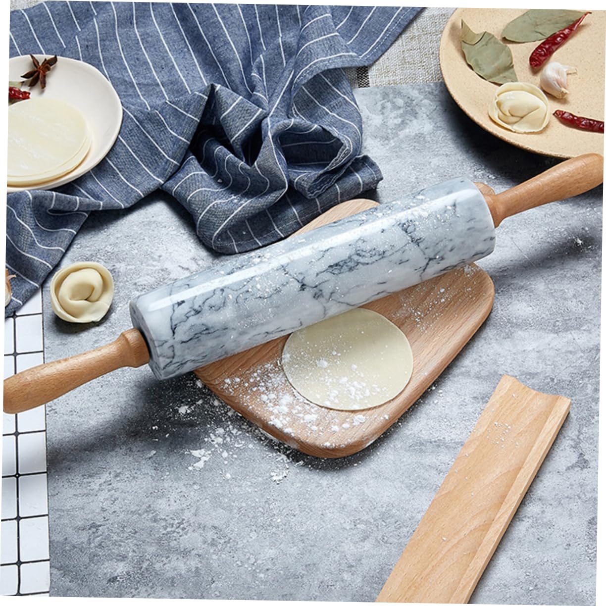 LABRIMP Rouleau à Pâtisserie en Marbre Manche en Bois, Simple Design