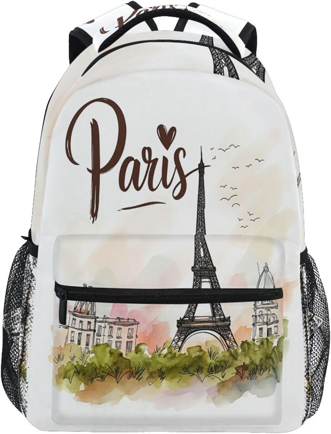 Wamika Pfrewn Eiffel Tower Girls Backpacks for School Kids Romantic France Paris Marble Pink Laptop Backpack for Women School Bookbags Casual Daypack 16"