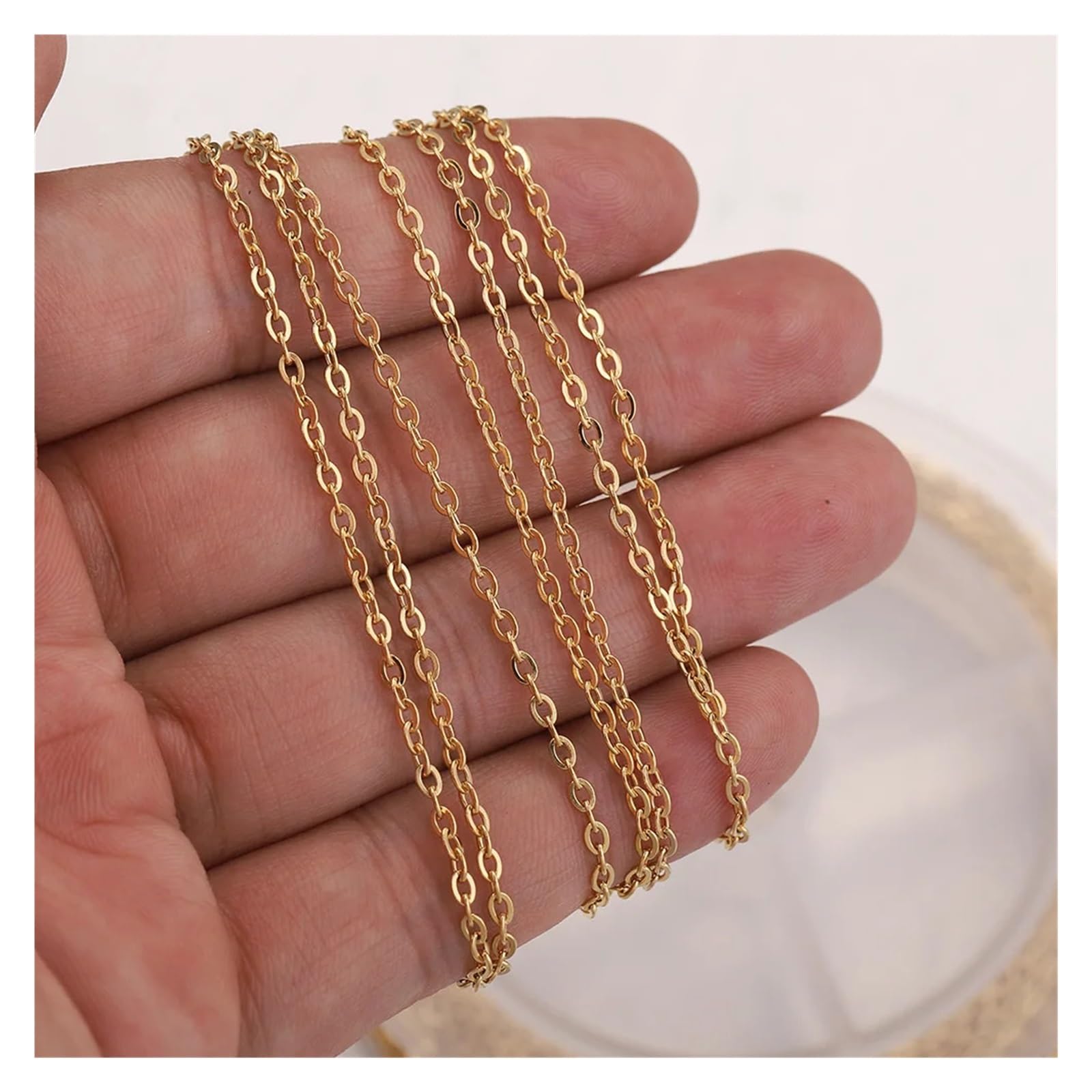 Cadena de acero inoxidable dorado de 10 m con cierres de langosta y anillos de salto