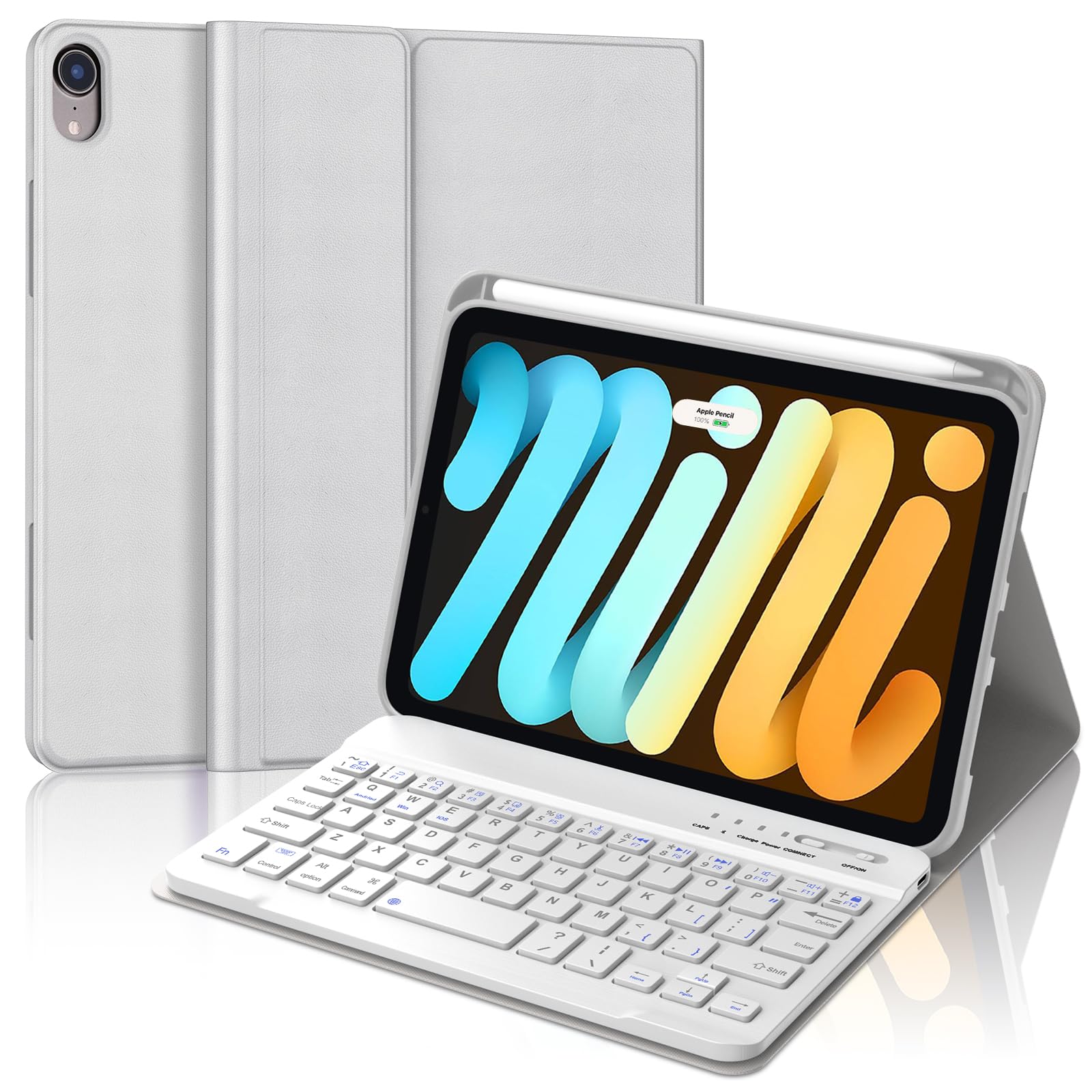 IVEOPPE Keyboard Case for iPad mini 7th (A17 Pro, 2024) / Mini 6th Generation 8.3 Inch, Detachable Magnetical Bluetooth Wireless Keyboard, Slim Case with Pencil Holder, Rechargeable Foldable,Grey